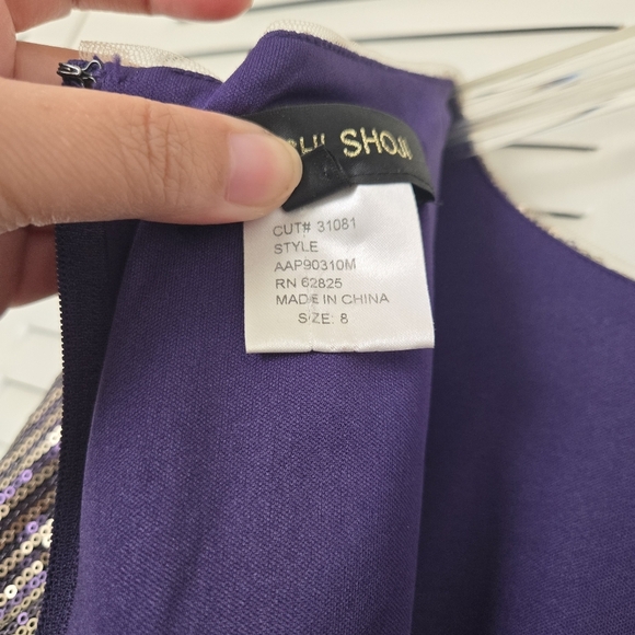 Tadashi Shoji Purple/Gold Sequin Mini Dress Size 8 - Picture 7 of 8